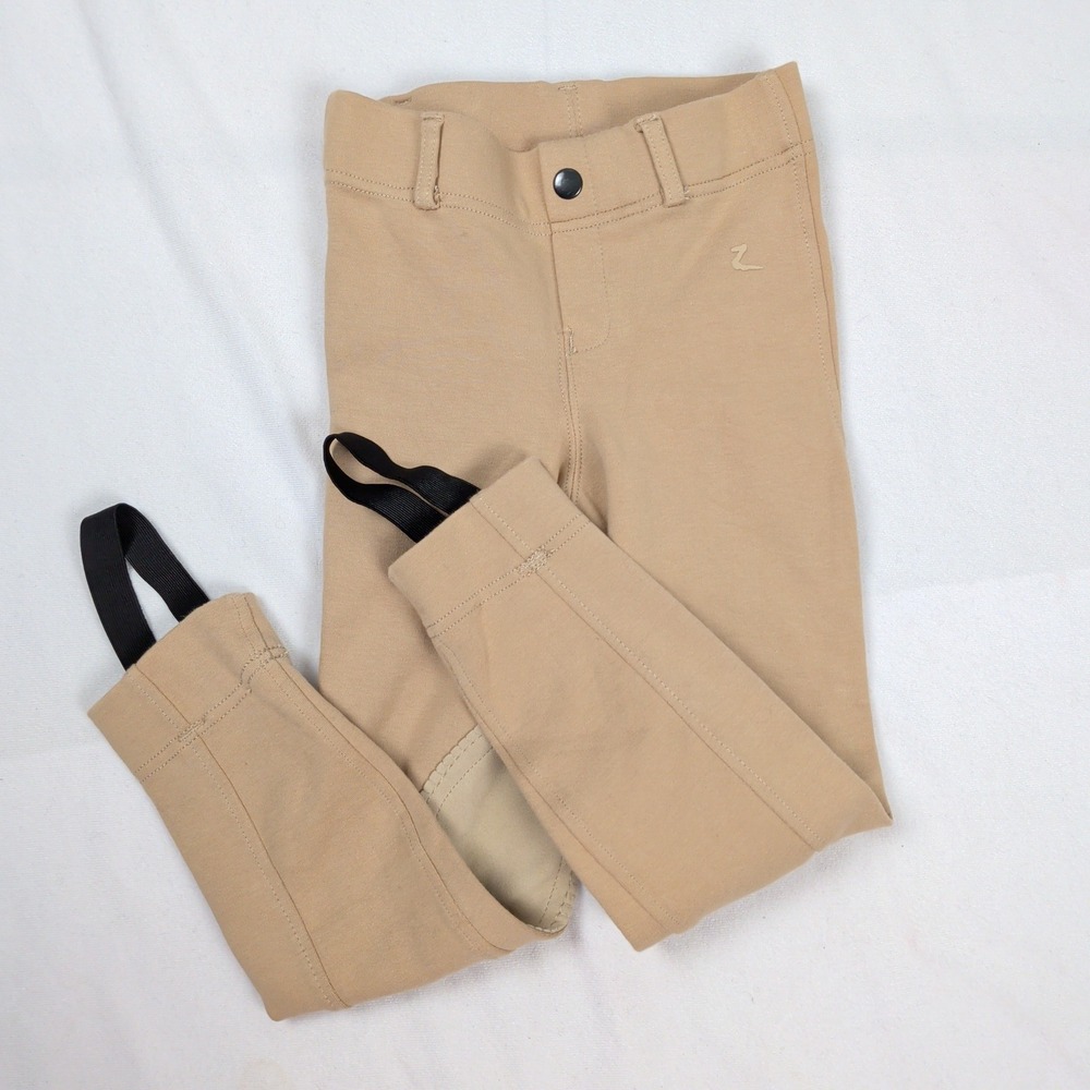 Horze Kids Tan Equestrian Riding Breeches Stirrup Knee Patch Pants Size XS